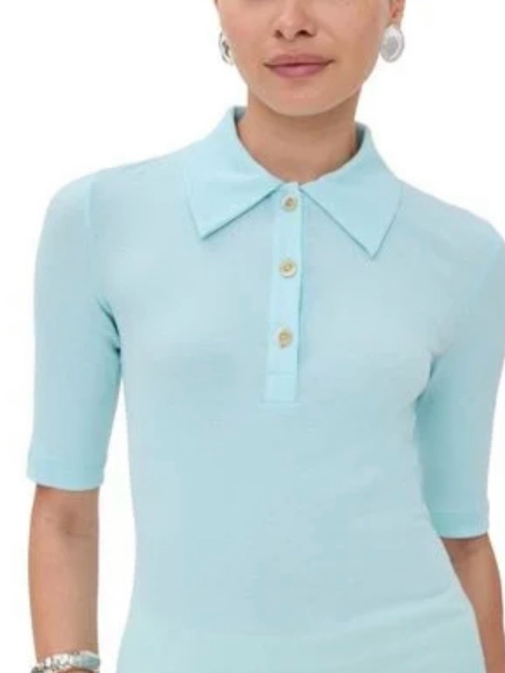 Rosetta Getty Light Blue Polo Knit Top - Women's Collared 3/4 Sleeve